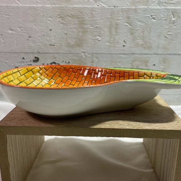 Clay Art Orange Yellow Brick Pattern Pear Dish Spoon Rest Ceramic Pear Trinket - Picture 4 of 8